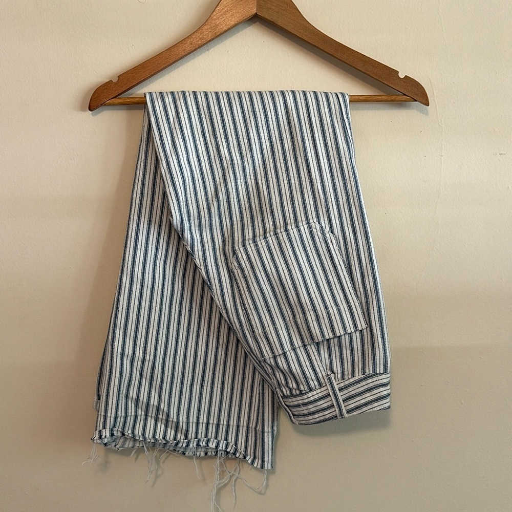 Madewell Pant Women 24 Emmett Striped Wide Leg Crop Exposed Button Fly Midrise